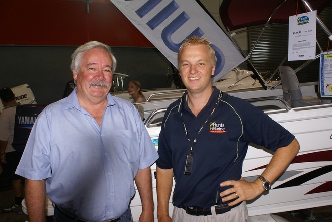BIA of NSW general manager Roy Privett (left) with Hunts Marine’s Jon Hunt at the Rosehill Trailerboat Show. - Rosehill show © Bob Wonders